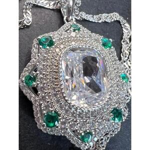 Bella Luce lab green spinel and CZ rhodium over sterling silver pendant chain